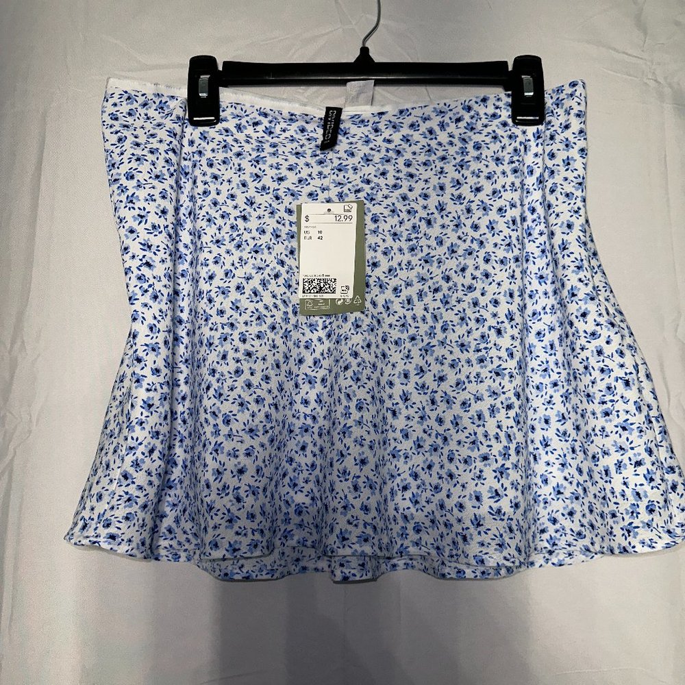 Blue Floral Print Mini Skirt